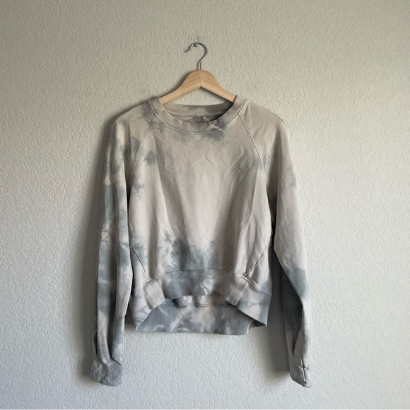 Lululemon Sweatshirt Womens Medium Gray White Tie Dye Crewneck - Picture 1 of 7